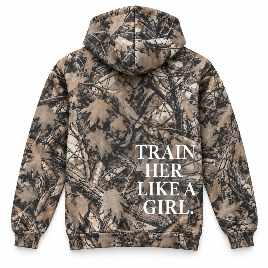 Train Her Like a Girl Camo Hoodie, White Print